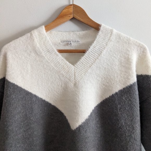 Miss Lola V-Neck Fluffy Knitted Sweater, M, EUC - Picture 3 of 8